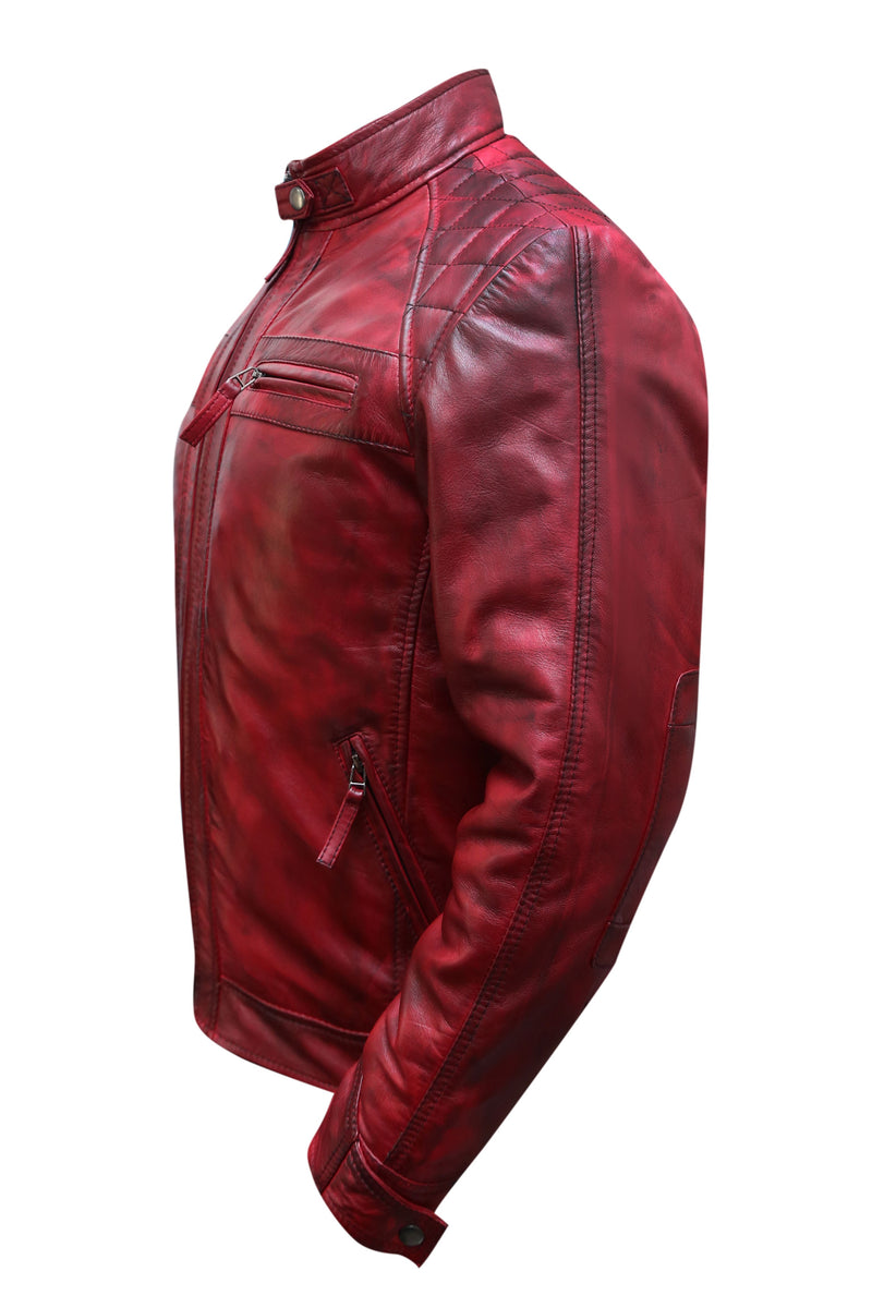 Mens red leather hot sale motorcycle jacket