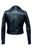 LADIES SHORT BIKER FASHION LEATHER JACKET  BLACK SHEEP NAPPA S089