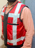 HI VIZ VIS VISIBILITY REVERSIBLE MOTER CYCLE LEATHER GILET WAYNE WAISTCOAT