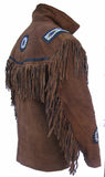 Indian Western Fringe Beaded Suede  Leather Jacket - Cherokee 144