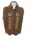 Indian Western Fringe Beaded  Leather Vest 146