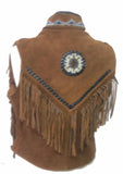 Indian Western Fringe Beaded  Leather Vest 146