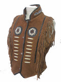 Indian Western Fringe Beaded  Leather Vest 146