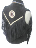 Indian Western Fringe Beaded  Leather Vest 146