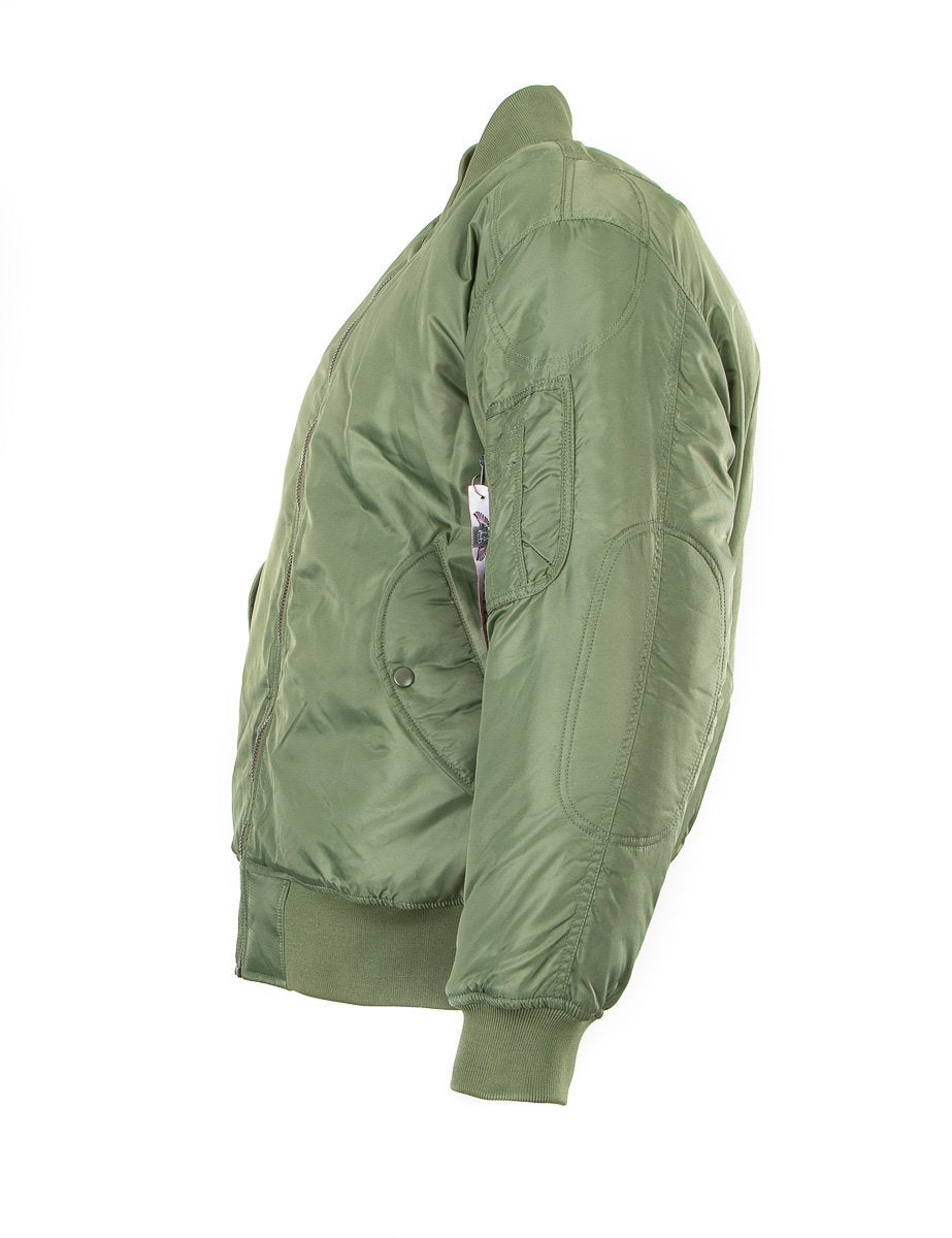 MA1 flight pilot jacket in nylon water resistant material. Olive Green