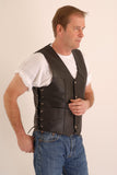 Natural (waxy) Cowhide Leather Biker Waistcoat with Side Lace - Fresco 202