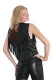 Ladies Biker Vest Flower Cut Work in Cowhide Leather Rose 207