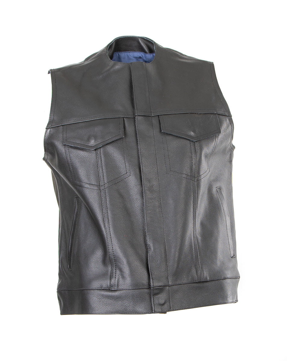 Levi Vest in Cowhide Leather Collarless Cut-Off Motorcycle Waistcoat - –  osxbikerclothing