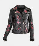 Ladies Leather Jacket Sheep Nappa with Chrome Studs Flowery