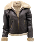 Women's Brown B3 WW2 Ginger Real Thick Sheepskin Leather Flying Jacket