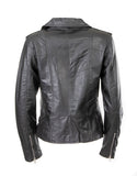 Ladies Retro Black 100% Nappa Leather Biker Jacket Pami S083