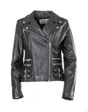 Ladies Retro Black 100% Nappa Leather Biker Jacket Pami S083