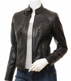 Ladies Real Leather Black  Fitted Bikers Vintage Style Jacket Gilda S087