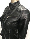 Ladies Real Leather Black  Fitted Bikers Vintage Style Jacket Gilda S087