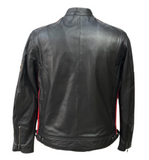 Men's Real Leather Jacket Motorcycle Band Collar Patch Fashion Biker Jacket1184-BLK