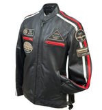 Men's Real Leather Jacket Motorcycle Band Collar Patch Fashion Biker Jacket1184-WHITE