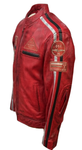 Men's Real Leather Jacket Motorcycle Band Collar Patch Fashion Biker Jacket1184-RED
