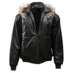 Men’s Real Leather Biker Jacket – Detachable Hood, Bomber jacket – Black