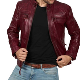 Men’s Real Leather Jacket Lambskin Motorcycle Biker Fashion Jacket-2101-RB