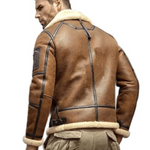 Men's RAF B3 Bomber Flight Pilot Aviator Fur Shearling Sheepskin Brown Leather Jacket B3-04