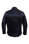 Men's Cowhide Leather Jacket Super-Soft Band Collar Patch Fashion Biker Jacket 1174