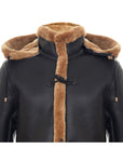 Men's New Winter Sheepskin Leather Ginger Hooded Duffle Coat
