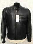 CRUISER SPOR MOTORCYCLE COWHIDE LEATHER JACKET WITH WHITE STRIPES- 1108 VICTORY