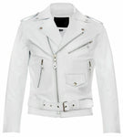 Classic Brando Biker White Mild Cowhide Leather Jacket 113