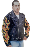 Brando Biker Leather Jacket With Side Lace Flame Cut-Work on arm115