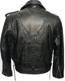 Side Lace Brando Biker Waxy Cowhide Leather Jacket Eagle Embossed At Back Bronx 118-E