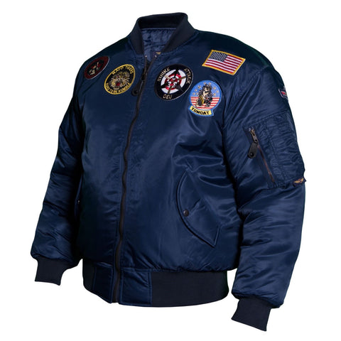 Classic USA Nylon Pilot Bomber Jacket with badges Blue/black - MAI 1521F