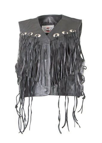 Diablo Vest Ladies biker fringe wasitcoat with conchos 203