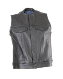 Levi Vest in Cowhide Leather  Collarless Cut-Off Motorcycle Waistcoat - Cassidy 255