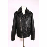 Real Cow waxy Leather Pea coat 3/4 Jacket Front Pockets 3004