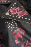 Ladies Leather Jacket Sheep Nappa with Chrome Studs Flowery