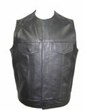 Levi Vest in Cowhide Leather  Collarless Cut-Off Motorcycle Waistcoat - Cassidy 255