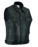 Biker Cut-off Levi Style Trucker Vest in Black Natural Cowhide Leather - LEE 254