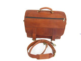 Briefcase Messenger Vintage Bag Real Goat Oiled Leather Distressed Tan VE0024